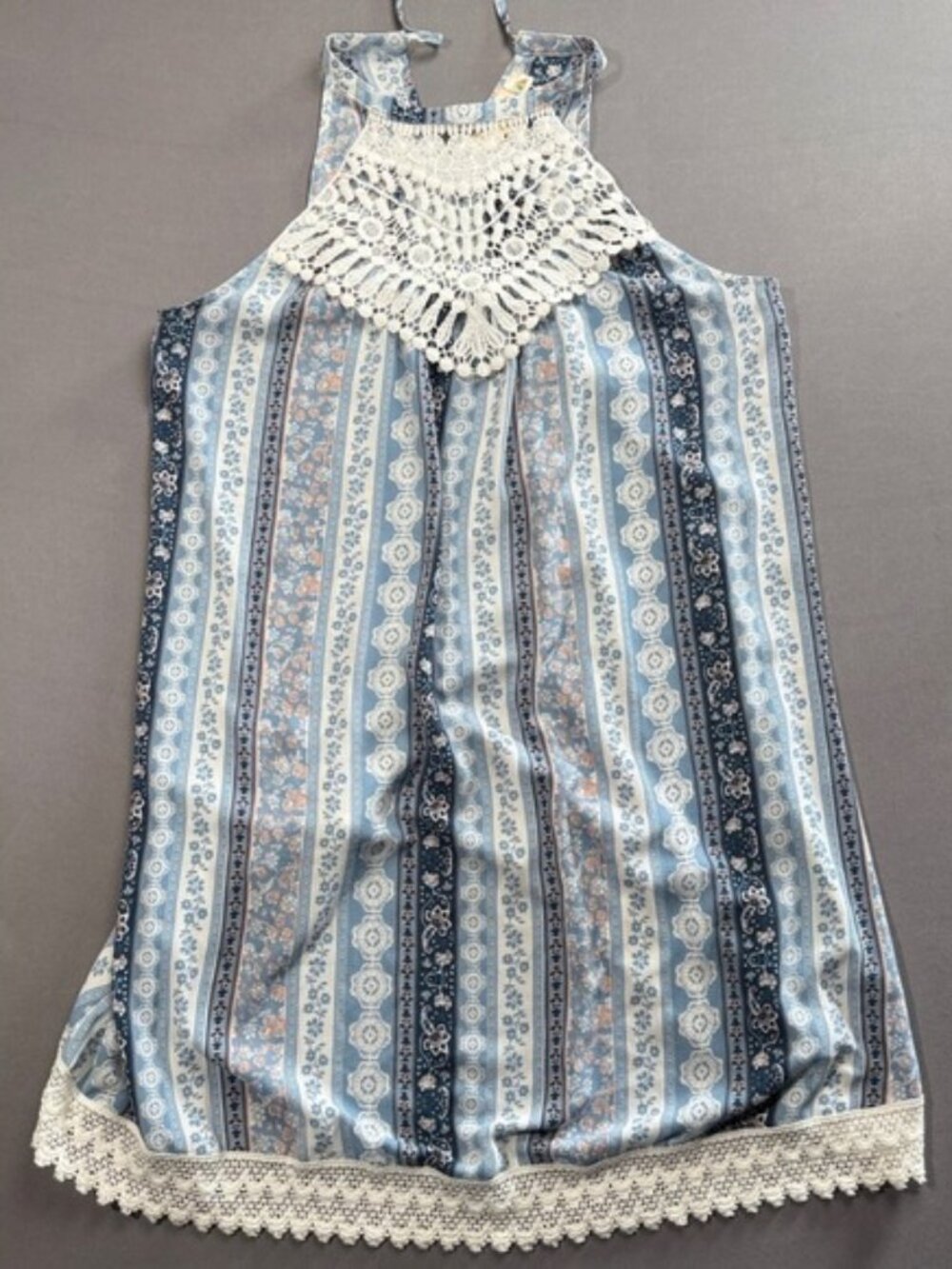 Mistic Prysm by Listicle Crochet Halter Dress Blue Floral Sleeveless Mini‎ S